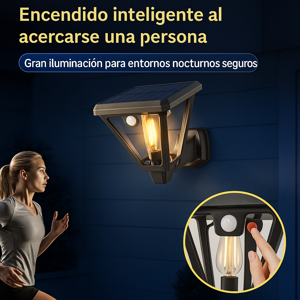 Lámpara Solar LED con Sensor de Movimiento y Resistente al Agua